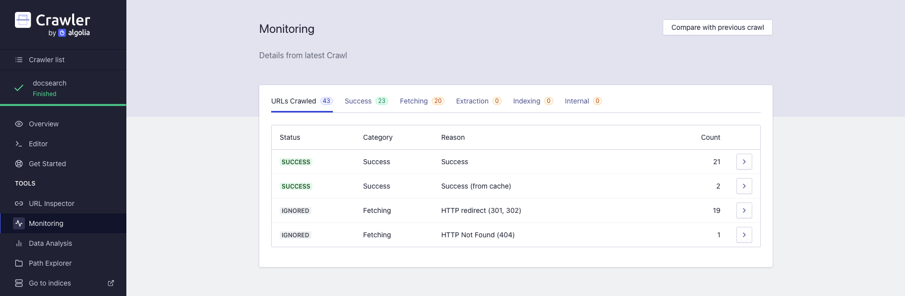 Algolia Crawler creation page